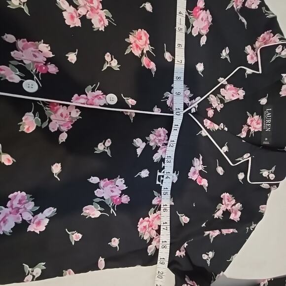 Lauren Ralph Lauren XS Pajama Set Cotton Black Floral Pants Top Logo NEW - Picture 9 of 10